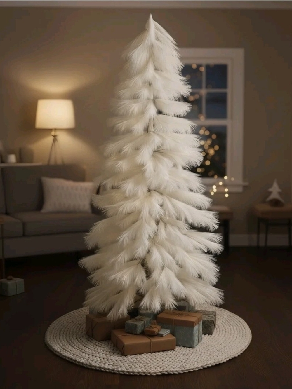 7.5 Ft White Feather Pampas Artificial Holiday Tree - Elegant Neutral Decor